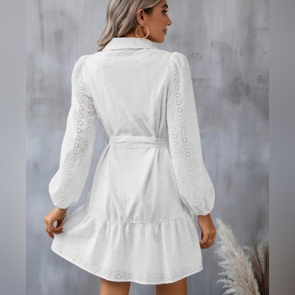 NWT LIPSY London White Cotton Broderie Belted Eyelet Shirtdress, Size 12 UK - Picture 4 of 9